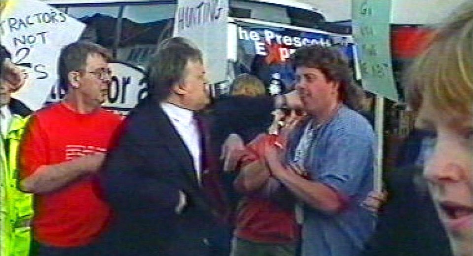 john prescott punches protester craig evans rhyl north wales britain may 16 2001 john prescott