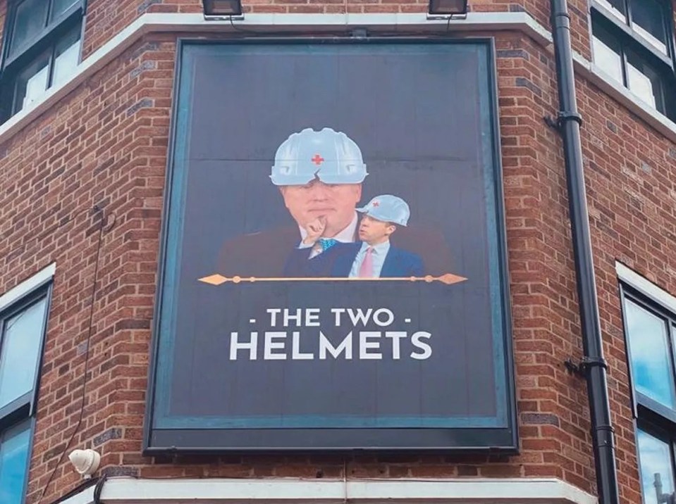 The Two Helmets was briefly rebranded to feature images of Boris Johnson and Matt Hancock