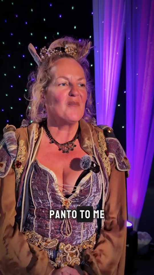 a woman in a costume says panto to me