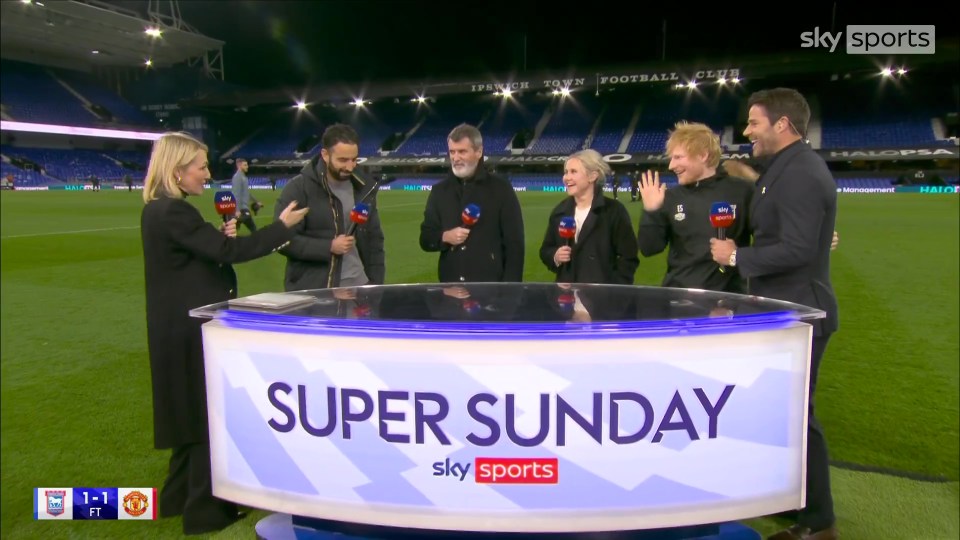 The 'Shape of You' star awkwardly gatecrashed Ruben Amorim's post-match interview with Sky Sport