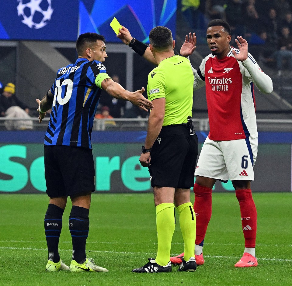 Arsenal fans felt Lautaro Martinez should have been shown a second yellow card