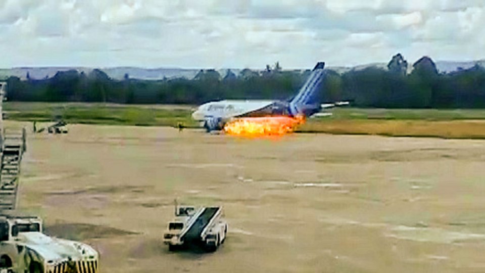 Terrified passengers leapt from plane as flames were spotted coming out of the engine