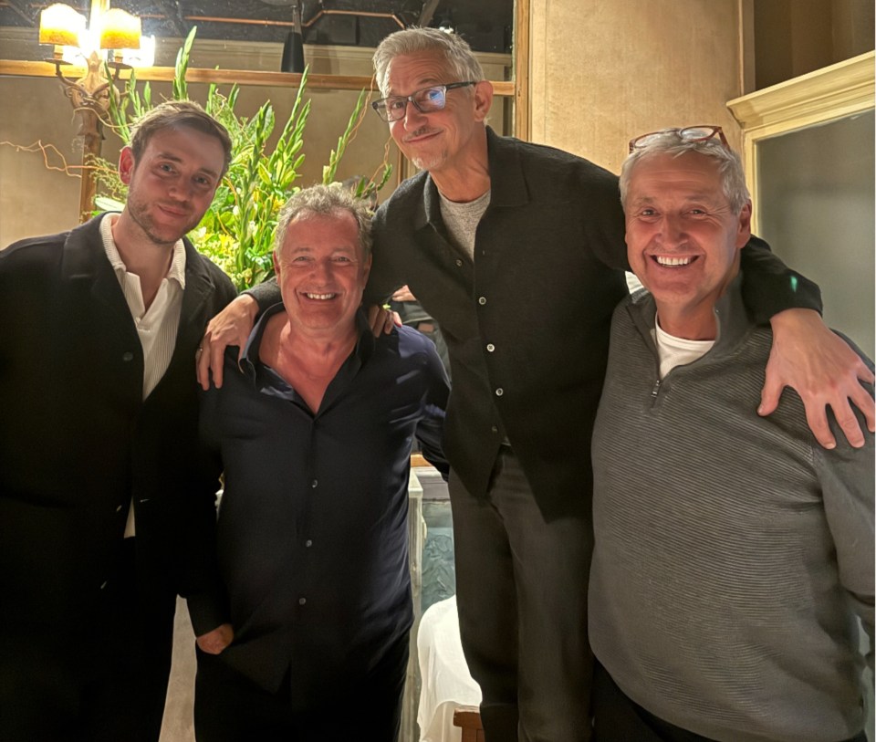 Piers at dinner with Stuart Broad, Gary Lineker and Mark Austin