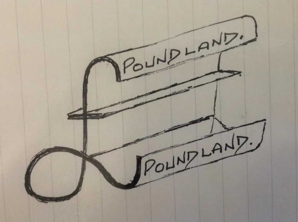 a drawing on a piece of paper that says poundland