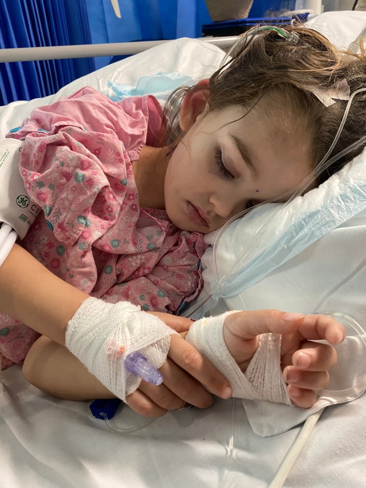 The tot has had 95 per cent of her brain tumour removed in surgery