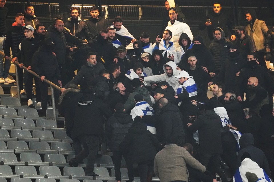 It is unclear from the footage who was involved in the fighting with both Israeli and French fans fleeing the clash