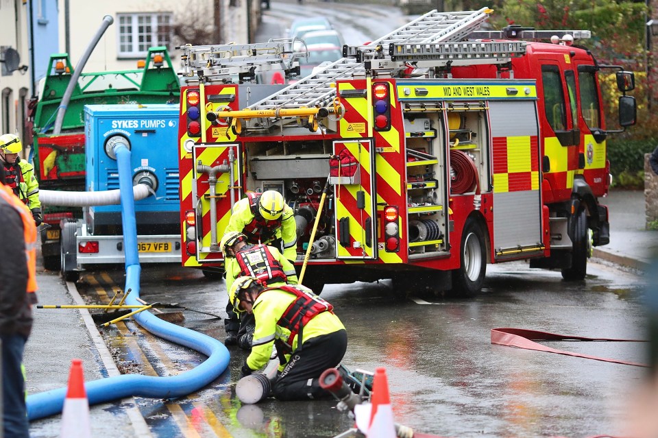 Fire crews in Crickhowell after Usk river burst its banks