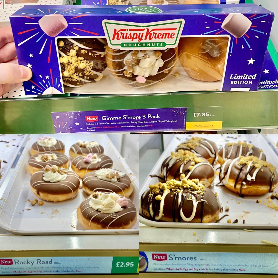 a box of krispy kreme doughnuts sits next to a tray of doughnuts