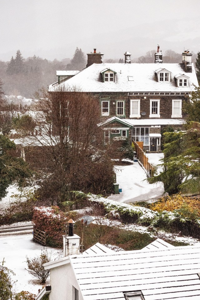 Snowfall in Windermere Village, South Cumbria