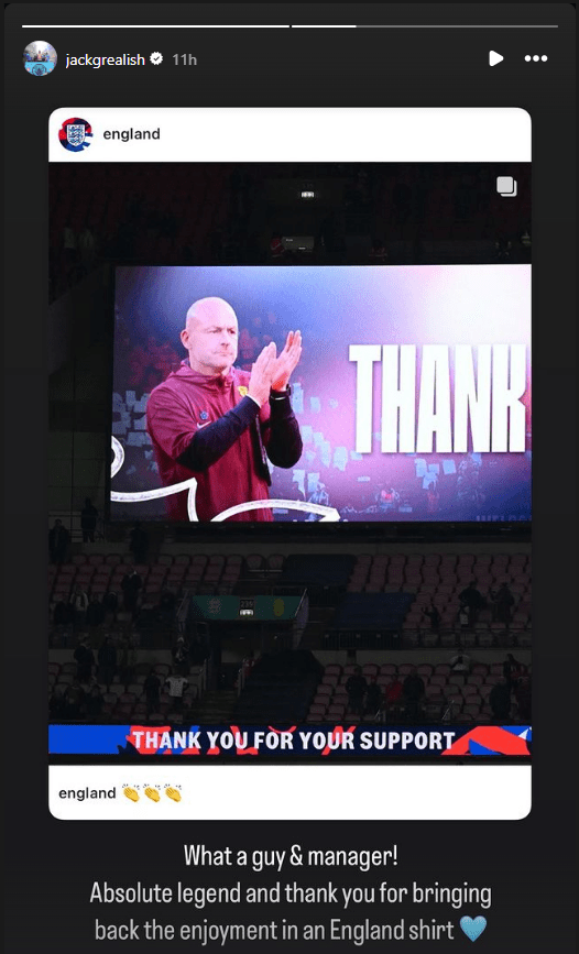 Grealish thanked Lee Carsley in an Instagram post