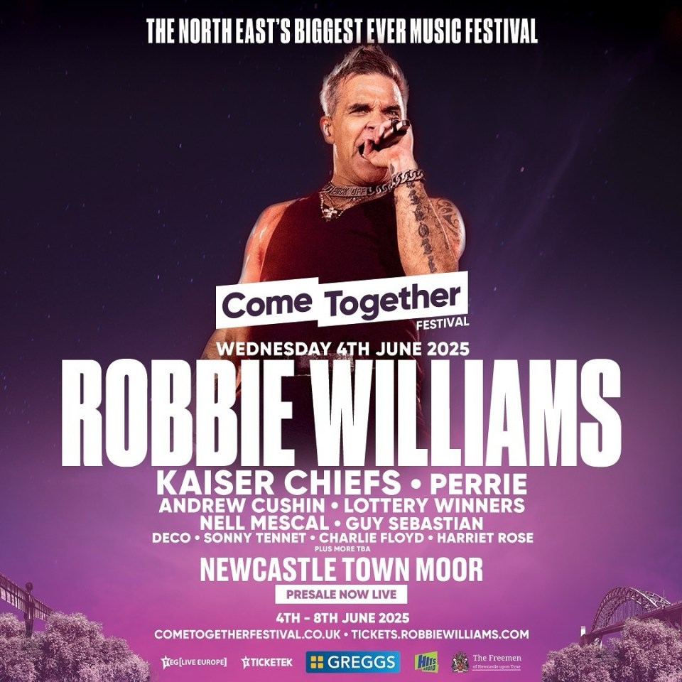 Robbie is performing at the Come Together Festival