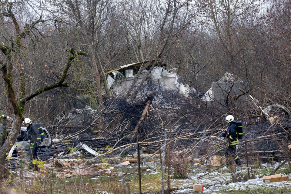 The burnt-out wreckage of the DHL jet