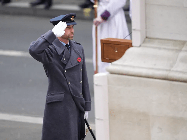 Prince William pictured saluting on Remembrance Sunday