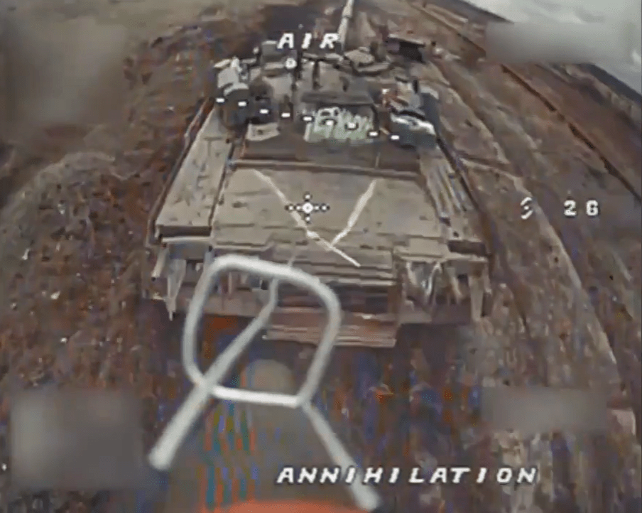 Footage shows a FPV drone – which Ukraine now relies on to hold off Russia’s advance – going in for the kill