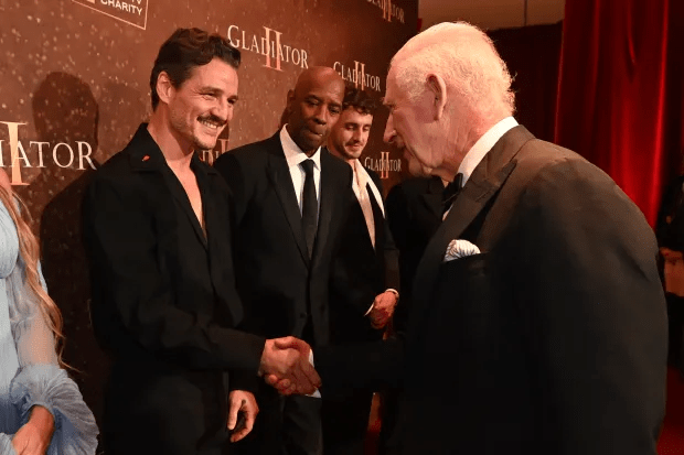 King Charles met with stars Pedro Pascal and Denzel Washington yesterday