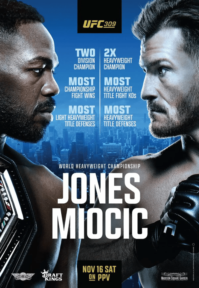 a poster for jones miocic vs. 2x heavyweight champion