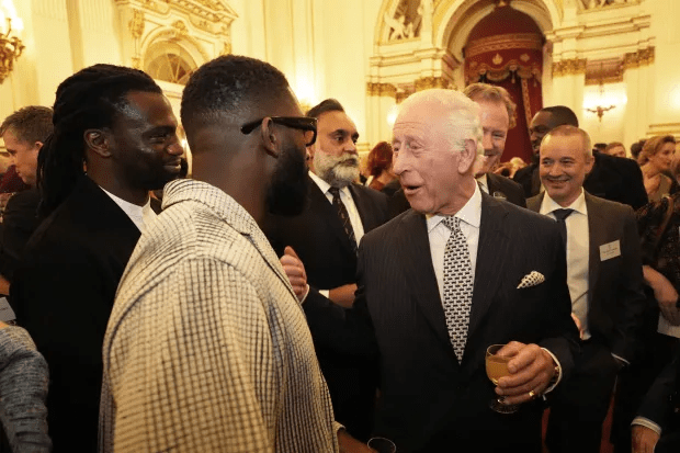 The monarch also chatted with Tinie Tempah during the reception to mark the centenary of the Film and TV charity