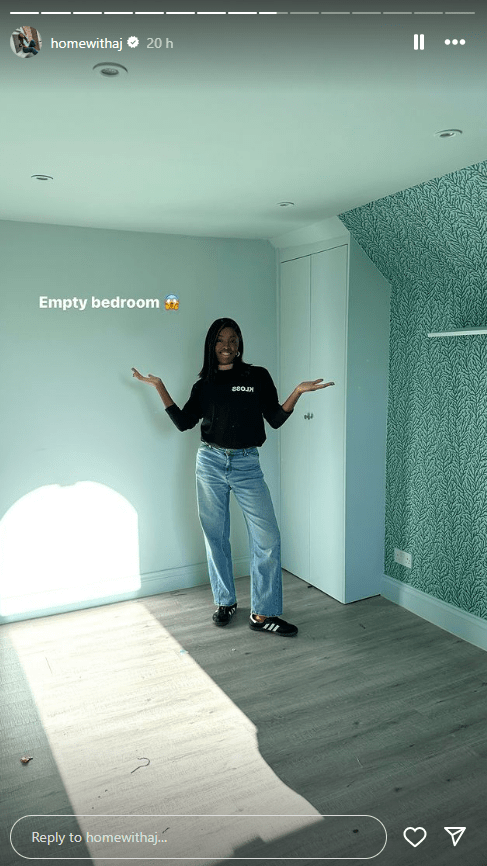 a woman is standing in an empty bedroom with the caption empty bedroom