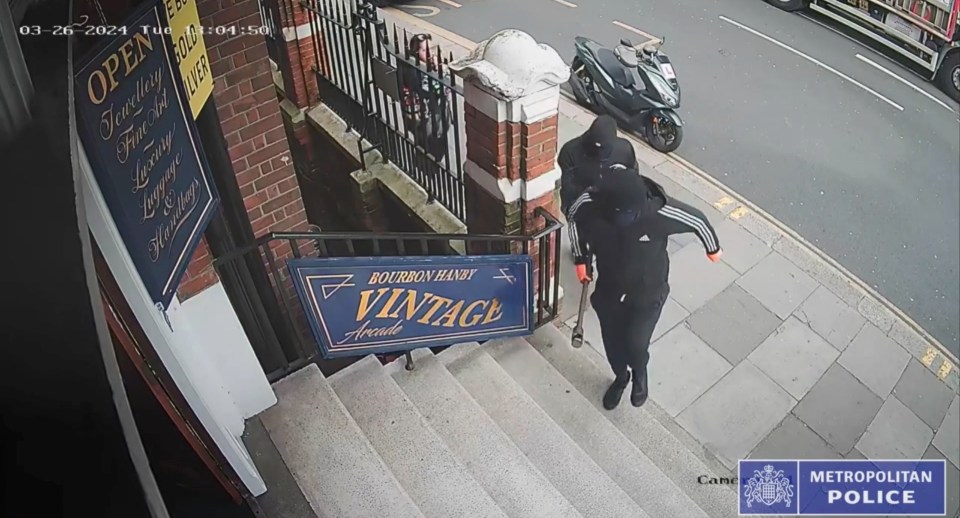 CCTV footage captured the moment two armed robbers stormed an ITV star's jewellery shop