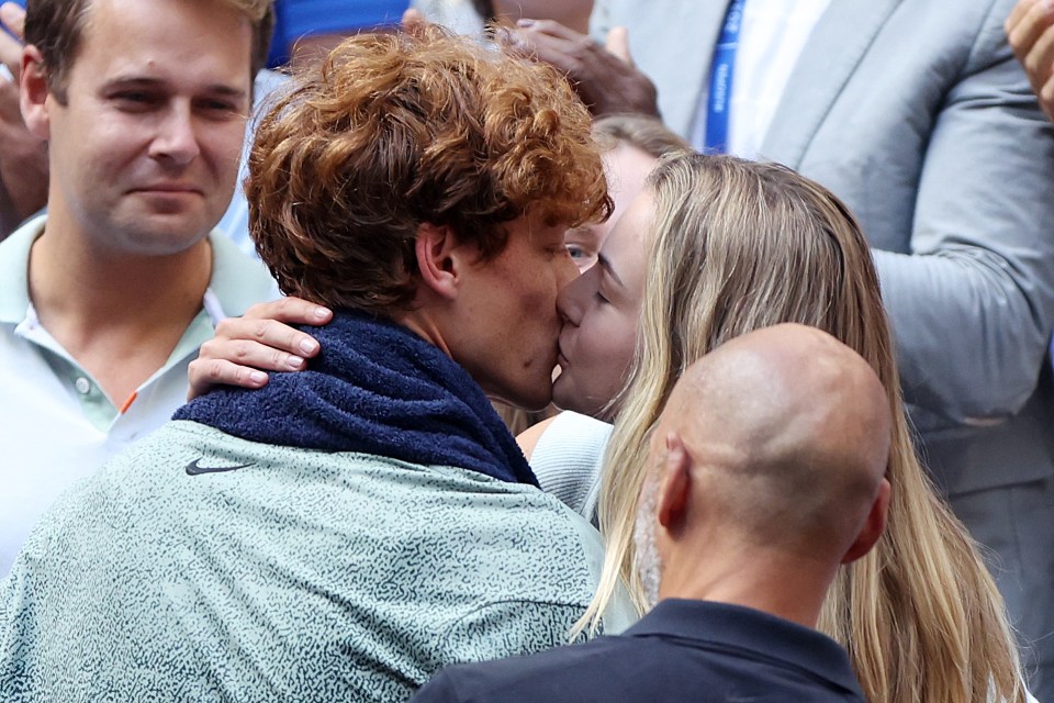 The couple shared a kiss after Sinner won the US Open in September