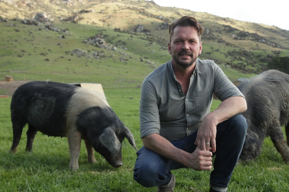 Jimmy Doherty with some of his pigs on Jimmy's Farm.