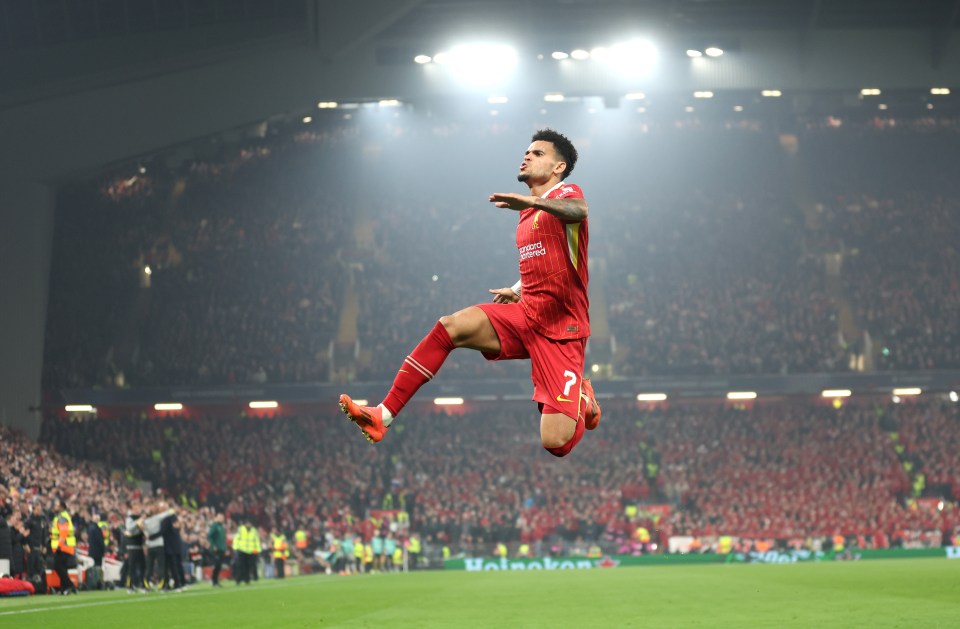 Luis Diaz celebrates in front of the Liverpool fans