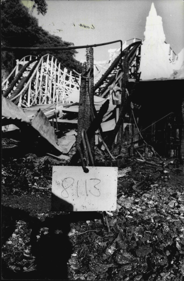 a black and white photo of a roller coaster with the number 8113 written on a piece of paper