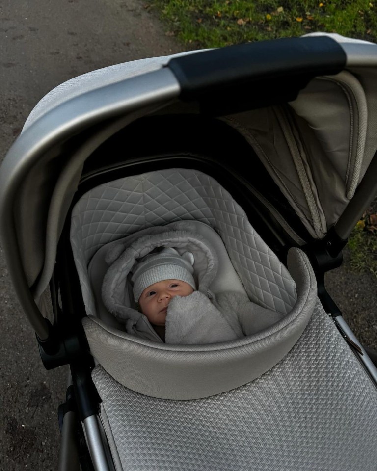 a baby is wrapped in a blanket in a stroller