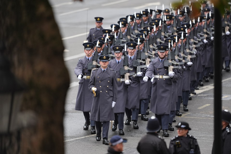 Military personnel lining up