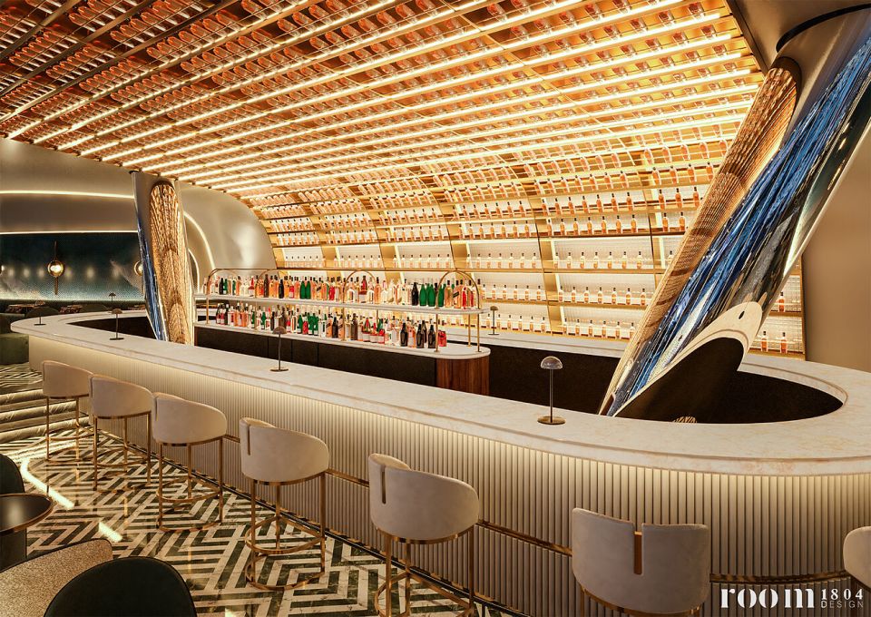 A massive bar takes pride of place in the centre of the SkyBar