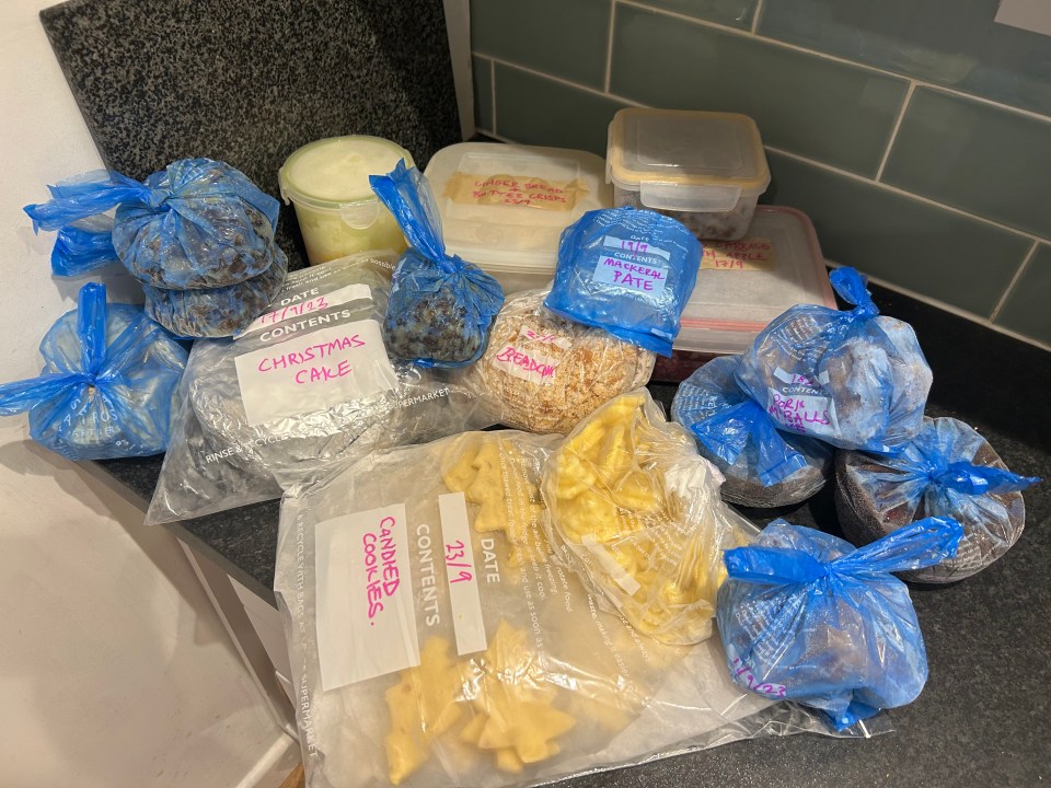 a bag of macaroni cheese sits next to a bag of christmas cake