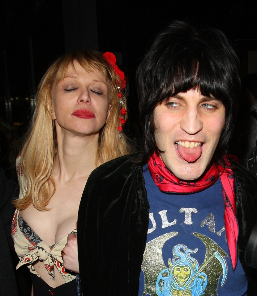 Courtney Love and Noel Fielding played up to the cameras on a messy night out