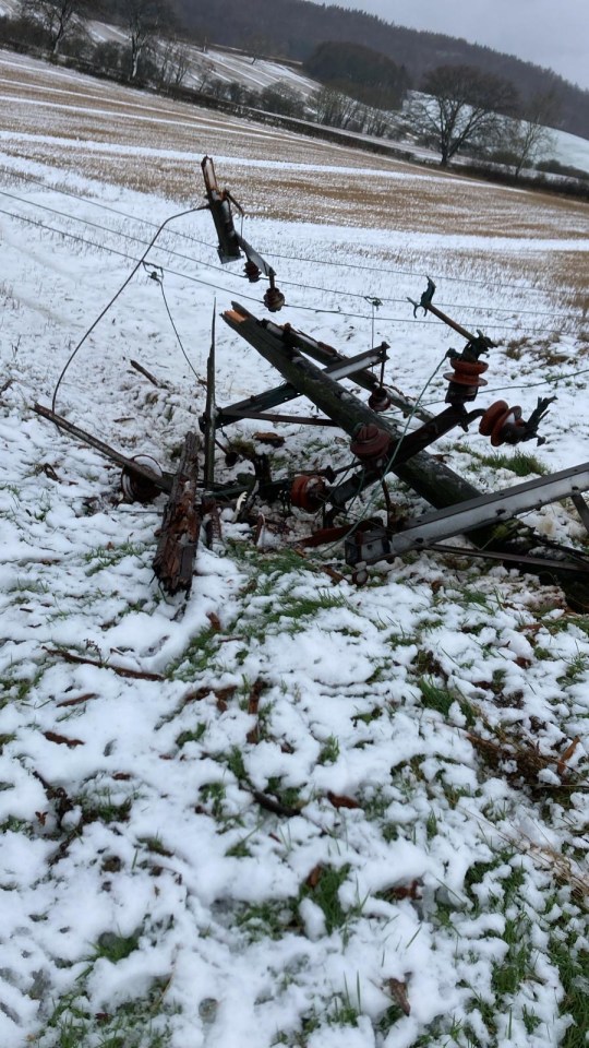 A fallen power line in Stokesley, Teesside