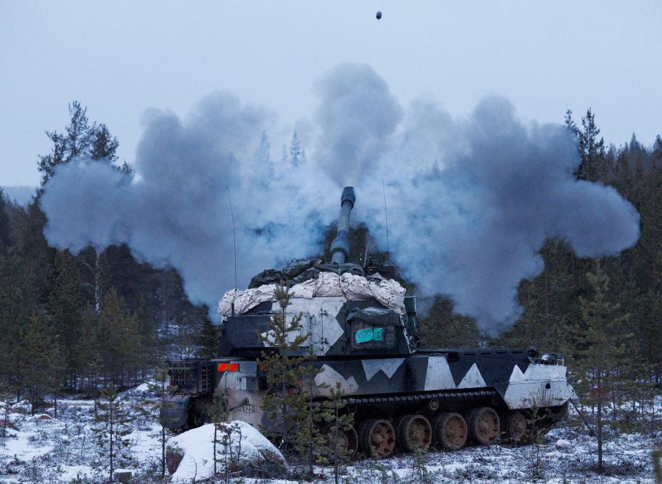 The K9 artillery, a 155 mm self-propelled howitzer, fires during the NATO Exercise Dynamic Front in Lapland