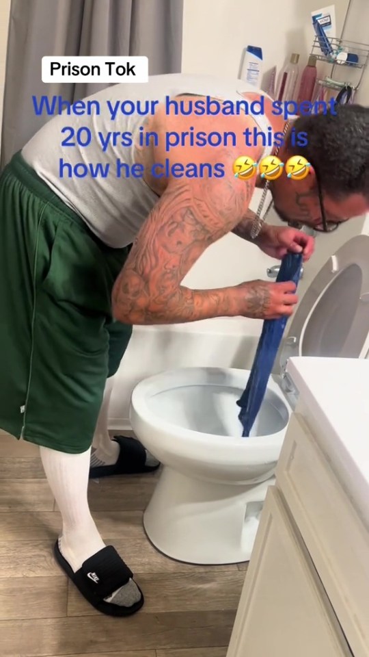 Mireya took to TikTok to share a video of her husband's very unique way of cleaning the bathroom