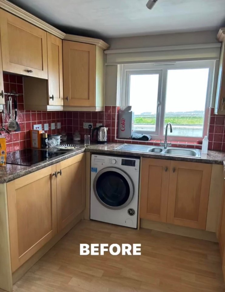 Emma shared a photo of her tired-looking kitchen before overhauling it with affordable paint