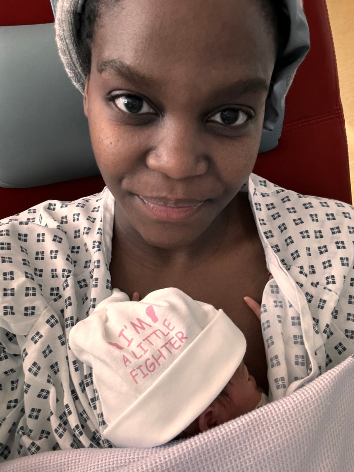 Oti and her beloved daughter who was born prematurely at 28 weeks pictured in hospital