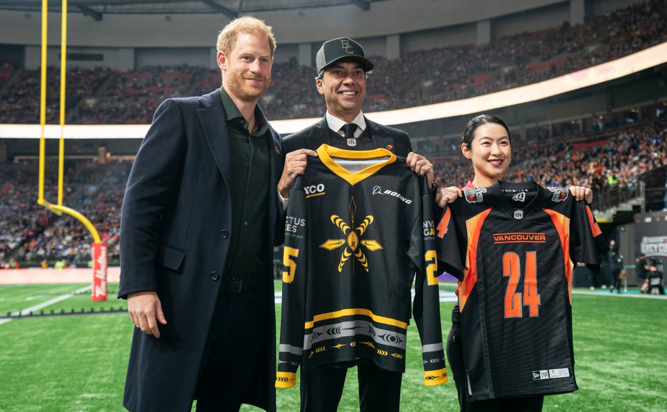 Harry, Amar Doman, owner of the BC Lions, and Wenshuang Nie, a competitor in the Invictus Games