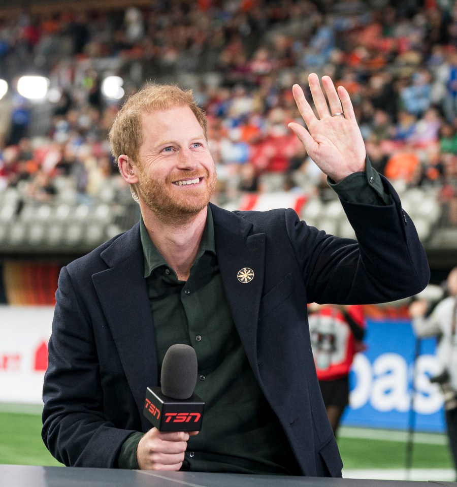 Smiling Prince Harry waved to Canadian football fans on Sunday