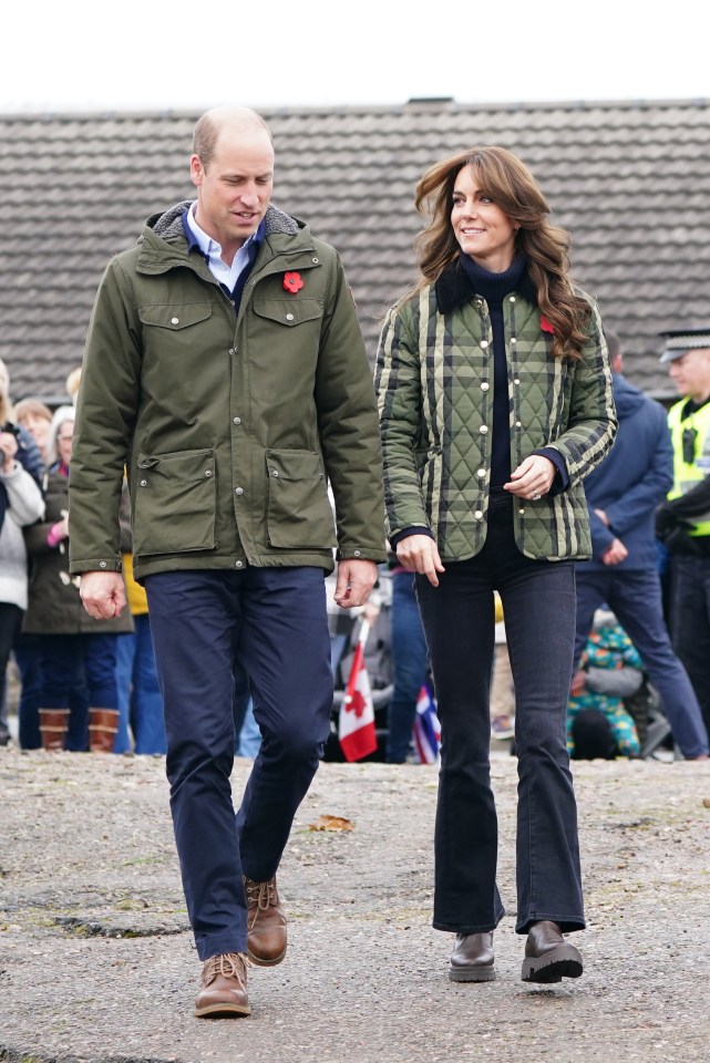 The Prince and Princess of Wales matched in green as they visited Outfit Moray in Scotland