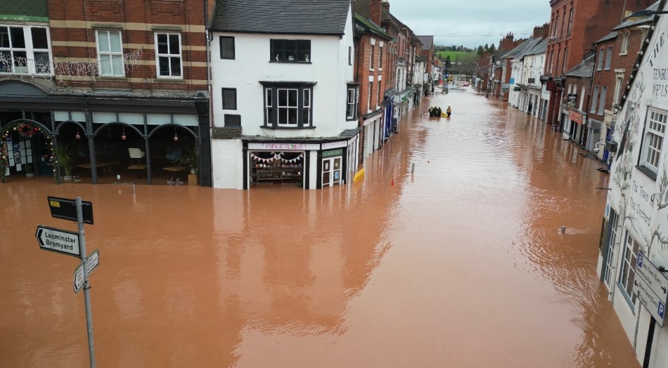 The high street was seriously flooded in Tenby, Wales