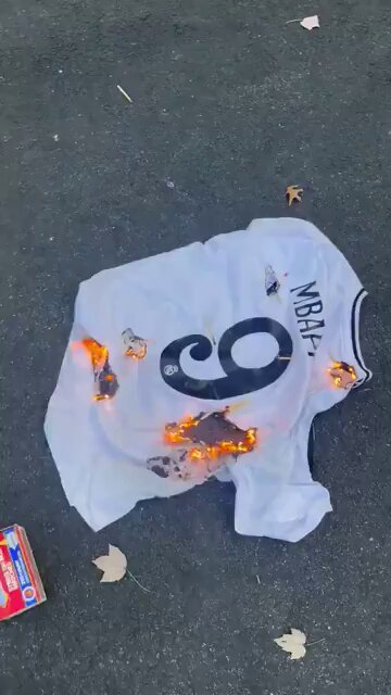 A Real Madrid burned their Kylian Mbappe shirt