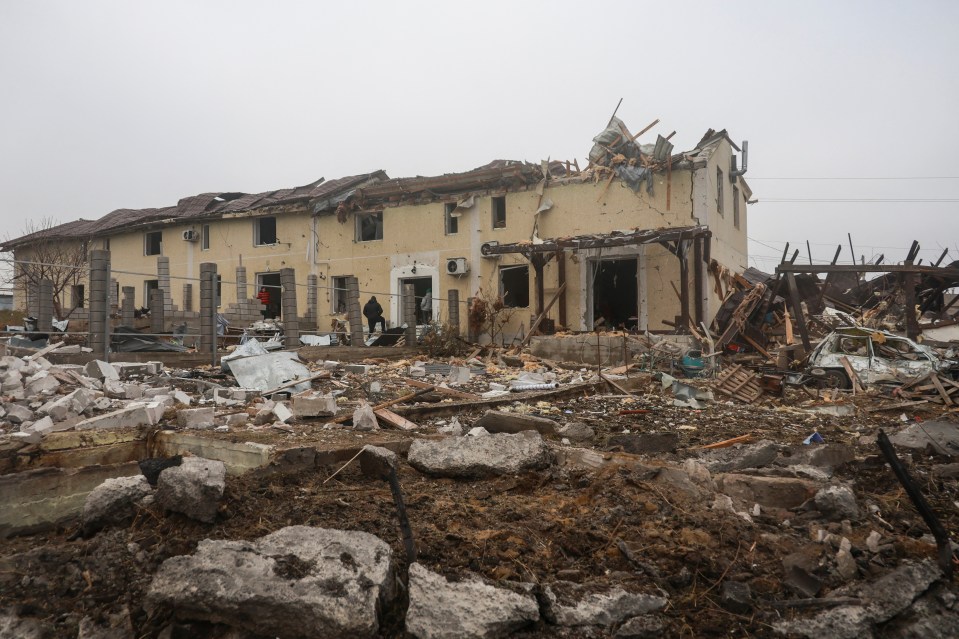 A destroyed house in Ukraine today following Russia's attack