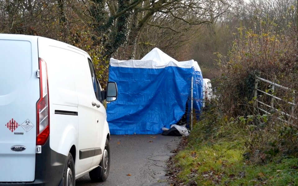 An evidence tent at the scene of the smash