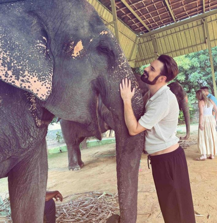 Rylan meeting elephants as he explored India for his BBC travelogue