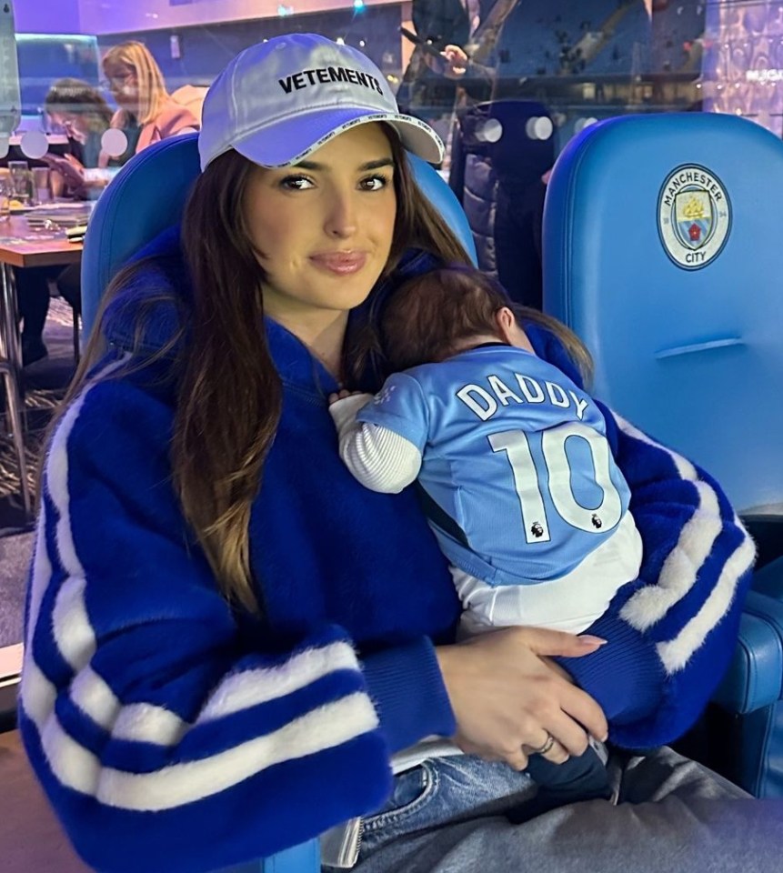 Sasha Attwood and baby Mila were seen supporting Jack Grealish at the Etihad