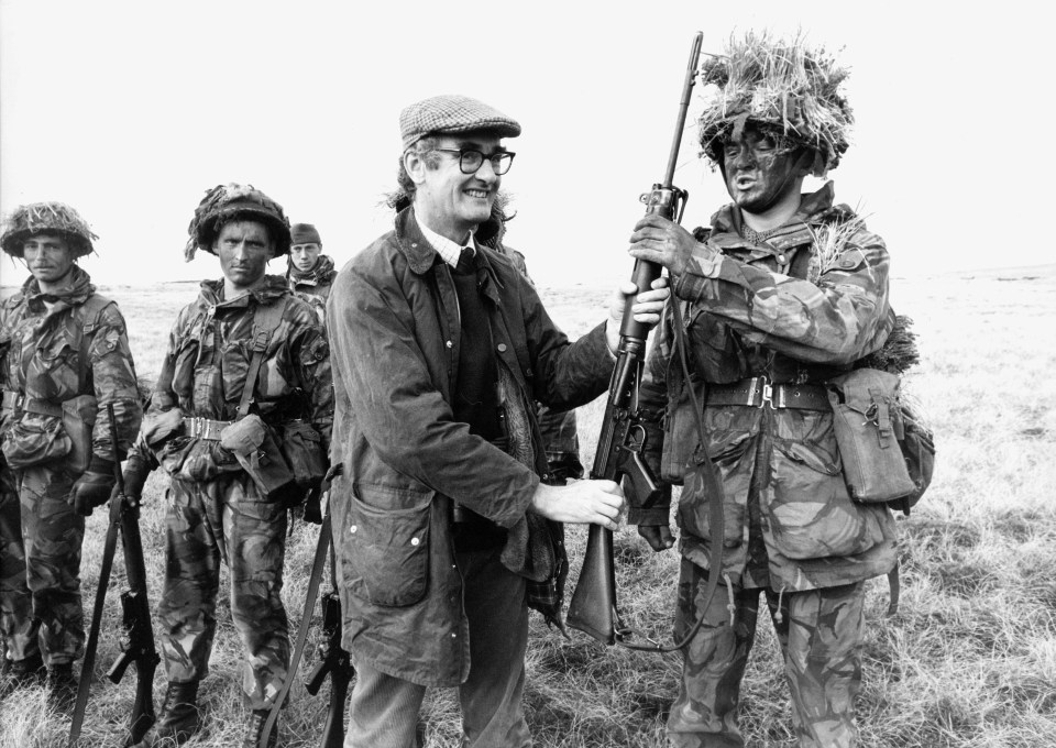 Sir John's daughter pictured with troops during the Falklands War