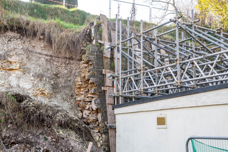 Scaffolding has been erected to prevent further damage