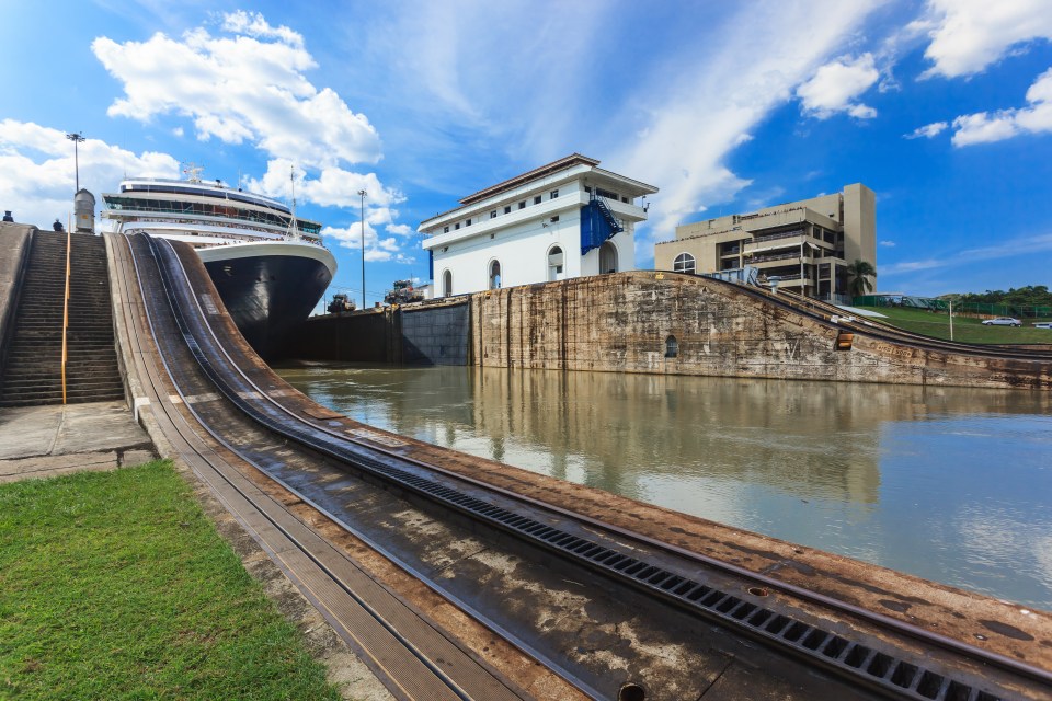 We went on a cruise through the Panama Canal, pictured a ship carefully travelling through the Gatun Locks