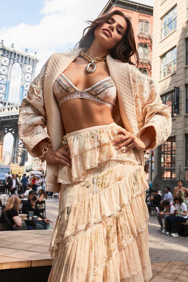 Model Brooks Nadar showed off stunning figure in a boho skirt and bra